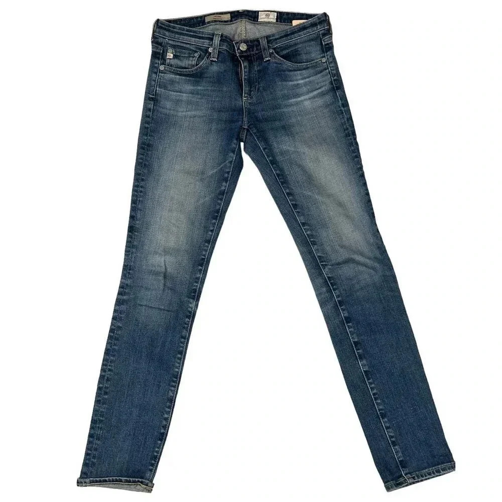 Adriano Goldschmied Women's Cotton Blue Zip Up & Button Front Straight Jeans